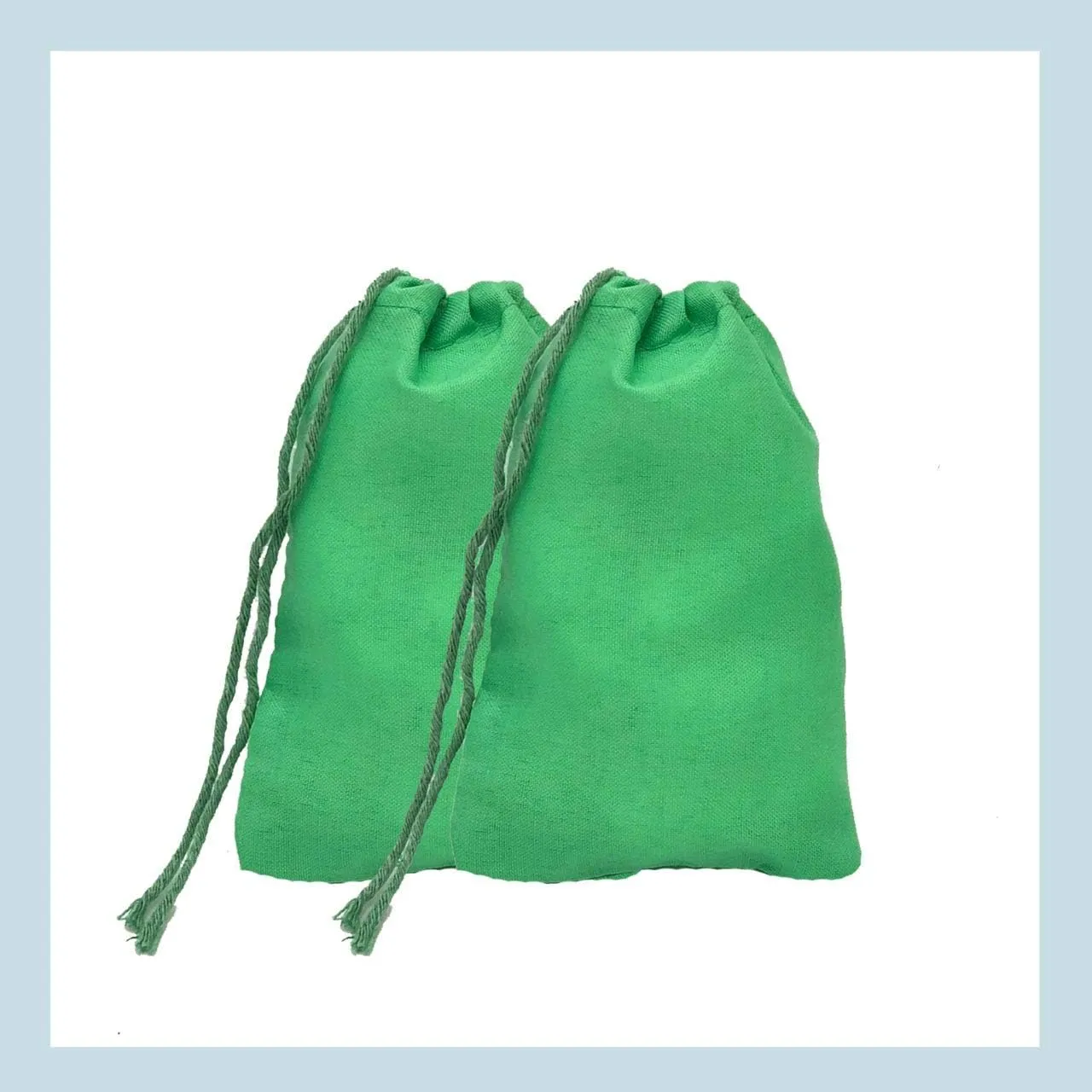 2x3 inches Color Full Cotton Bags, Reusable And Biodegradable Produce Muslin Drawstring Bags Pack Of 25 (Green)