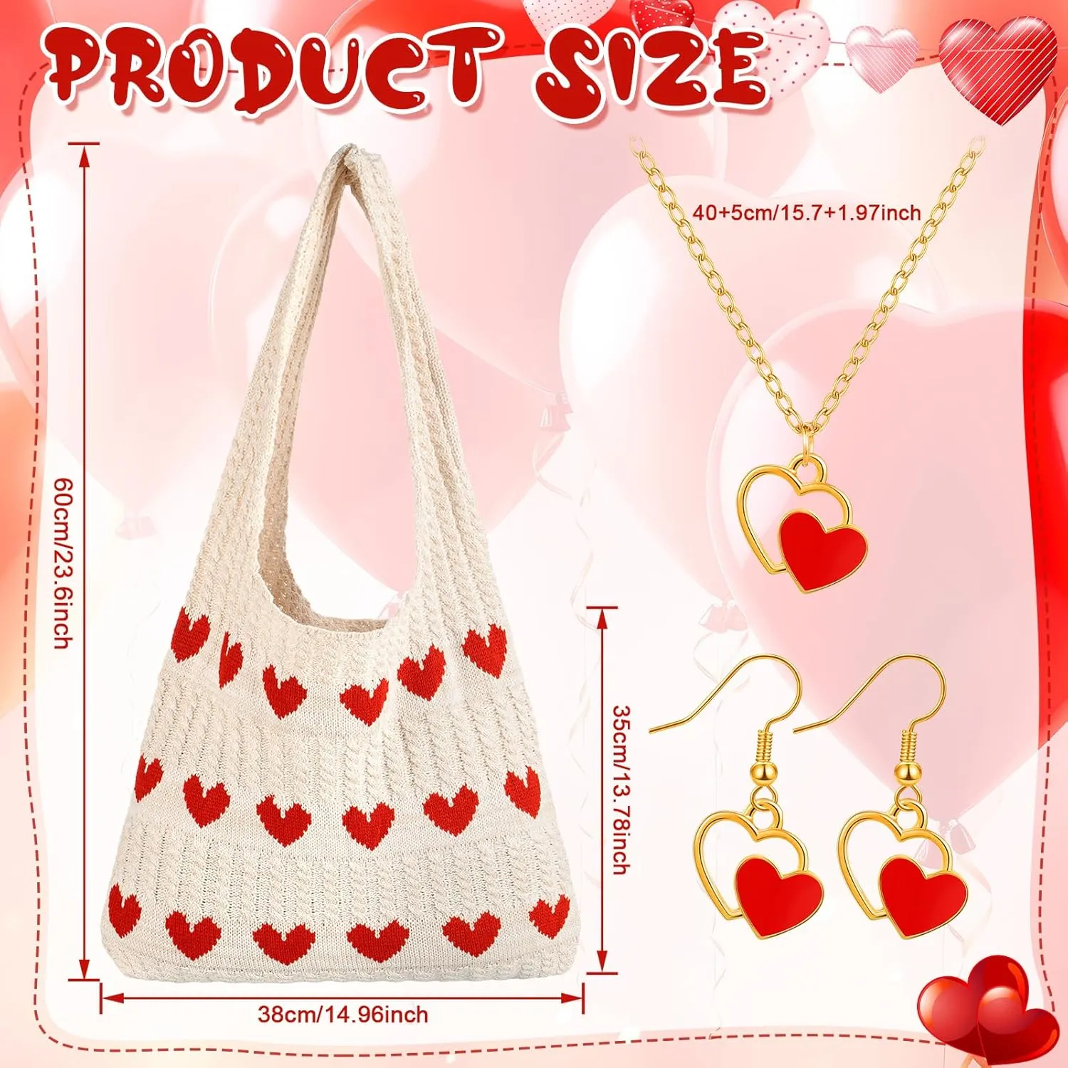 3 Pcs Heart Beach Tote Bag for Women Cute Necklace and Earrings for Women Y2k Accessories