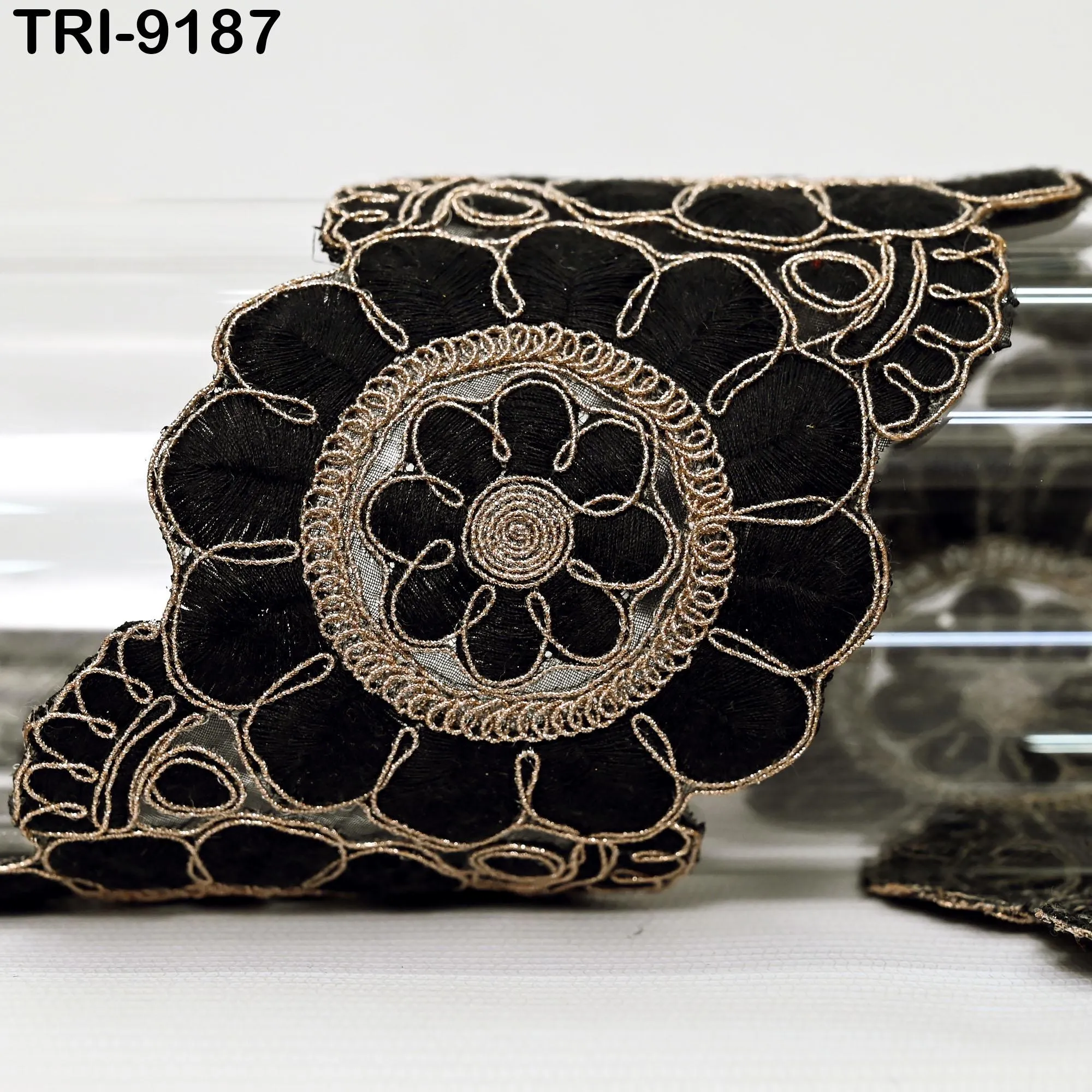 3 Yard Black Indian Embroidery Trim Ribbon 8cm Embroidered Wedding Sari Lehenga Border Saree  Sewing Crafting Wall Decor Curtains Headbands
