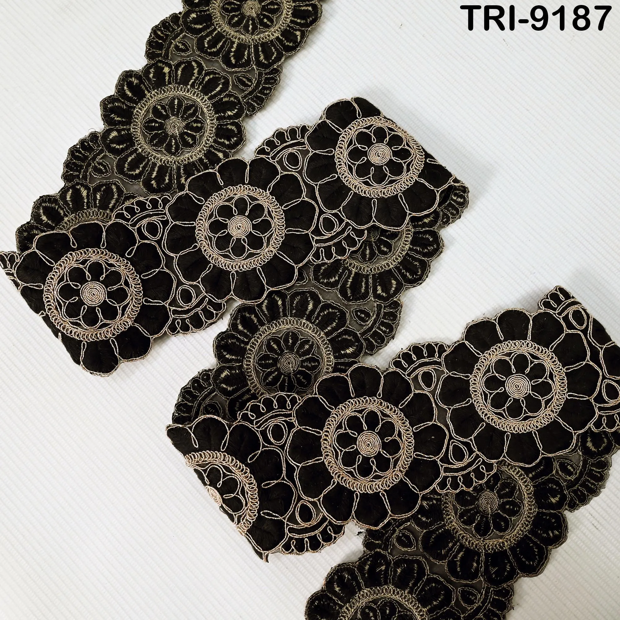 3 Yard Black Indian Embroidery Trim Ribbon 8cm Embroidered Wedding Sari Lehenga Border Saree  Sewing Crafting Wall Decor Curtains Headbands