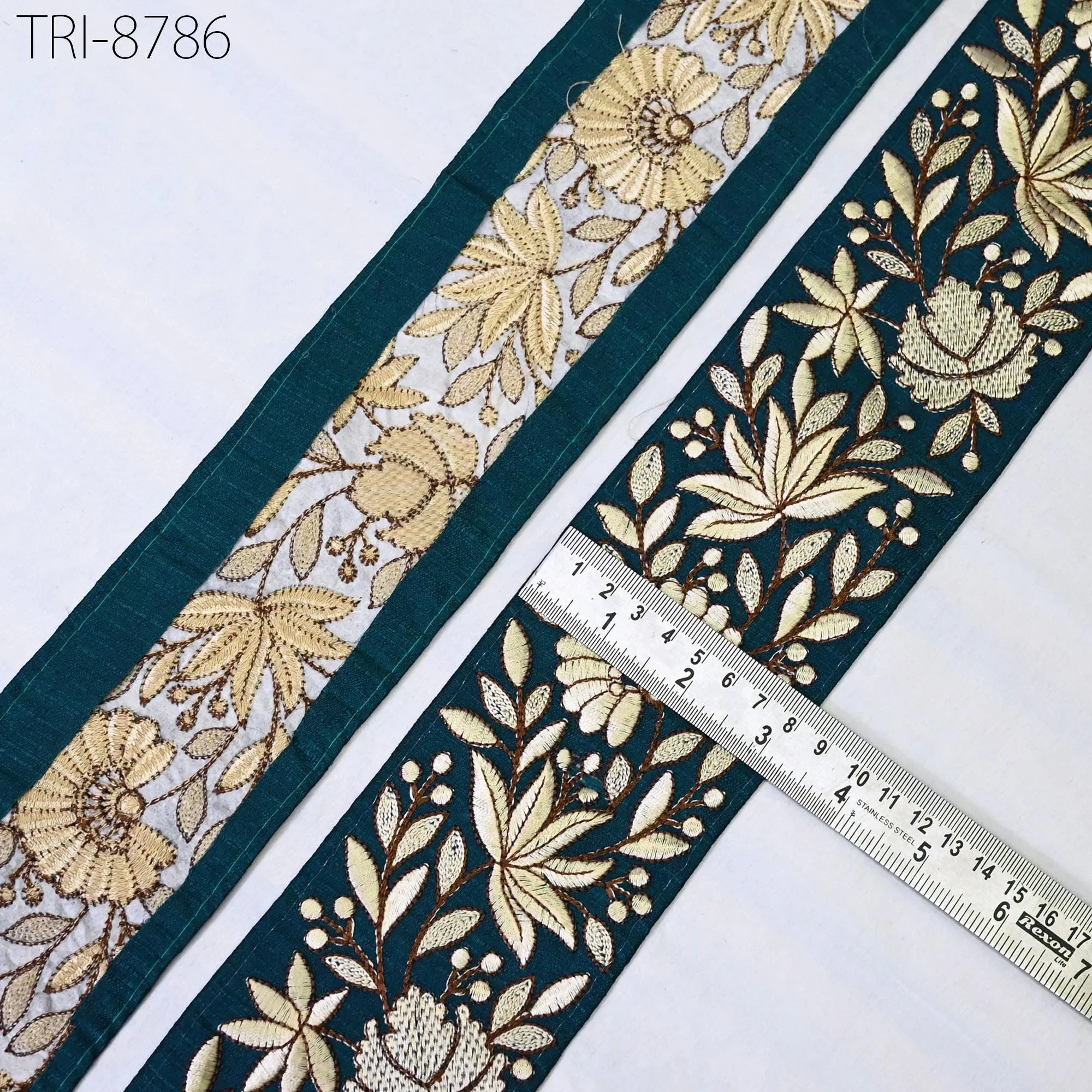 3 Yard Blue Embroidery 75 mm Trims Indian Sari Border Embroidered DIY Crafting Sewing Costumes Tablecloth Lampshade Home Decor Trimmings