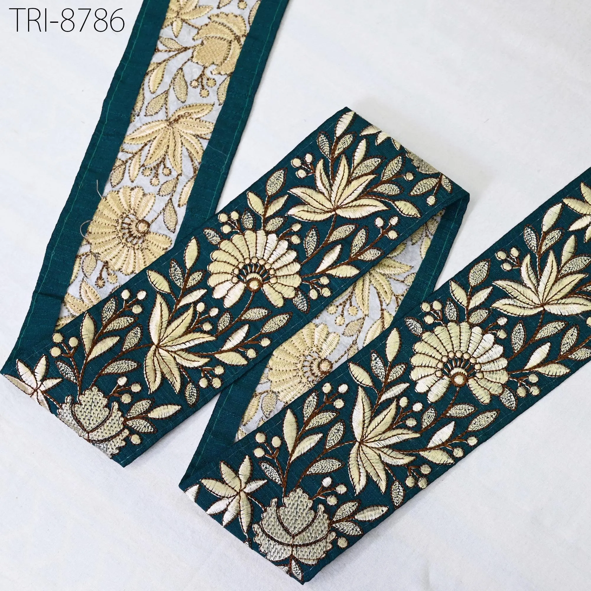 3 Yard Blue Embroidery 75 mm Trims Indian Sari Border Embroidered DIY Crafting Sewing Costumes Tablecloth Lampshade Home Decor Trimmings