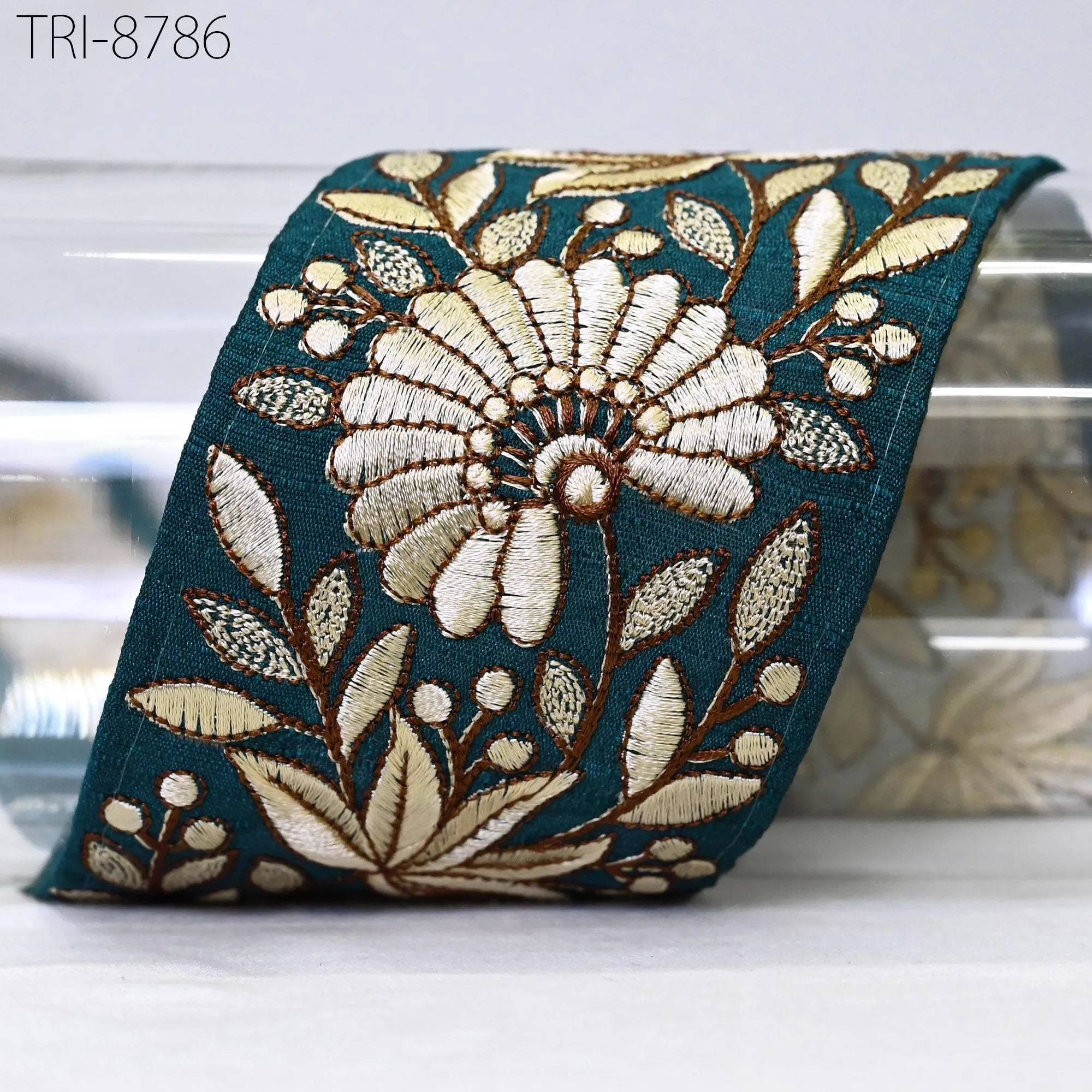 3 Yard Blue Embroidery 75 mm Trims Indian Sari Border Embroidered DIY Crafting Sewing Costumes Tablecloth Lampshade Home Decor Trimmings