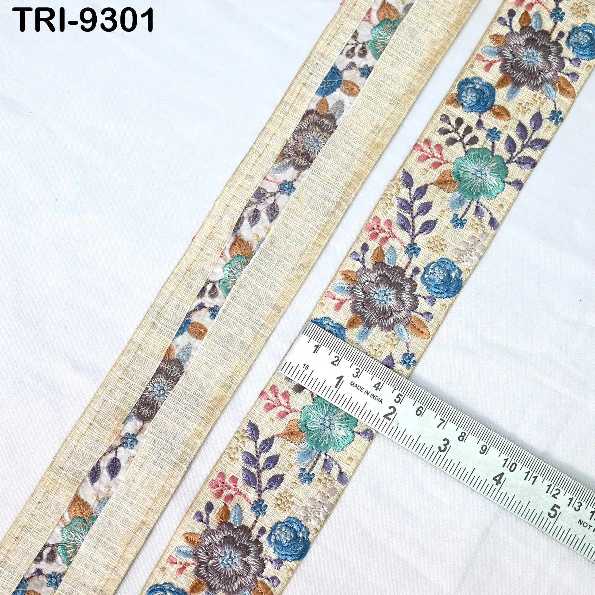 3 Yard Embroidery Trim Ribbon Sari Border Saree Embellishments Sewing DIY Crafting Costumes Headband Dog Collar Tote Bags Junk Journals 5cm