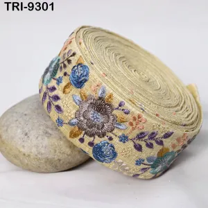 3 Yard Embroidery Trim Ribbon Sari Border Saree Embellishments Sewing DIY Crafting Costumes Headband Dog Collar Tote Bags Junk Journals 5cm