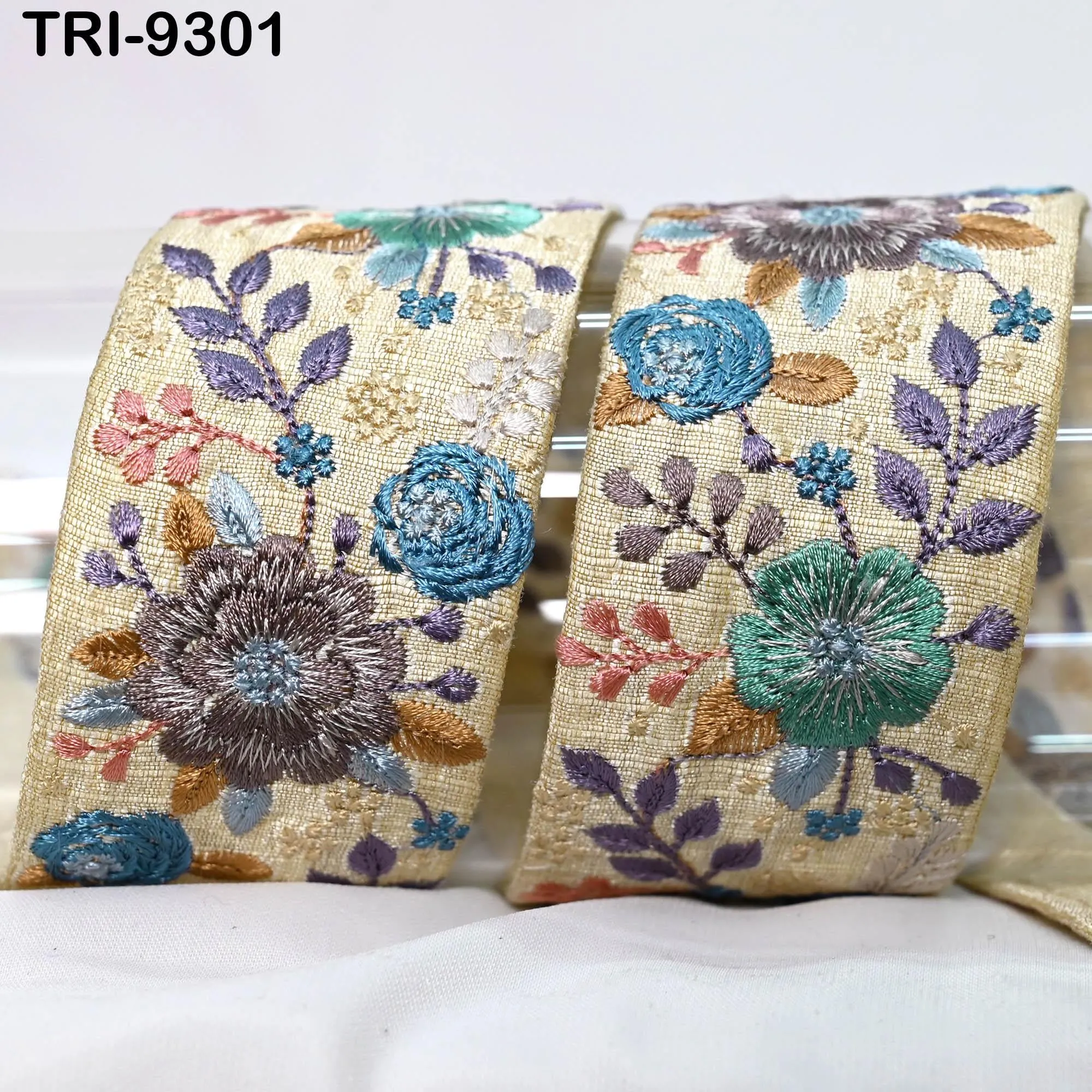 3 Yard Embroidery Trim Ribbon Sari Border Saree Embellishments Sewing DIY Crafting Costumes Headband Dog Collar Tote Bags Junk Journals 5cm
