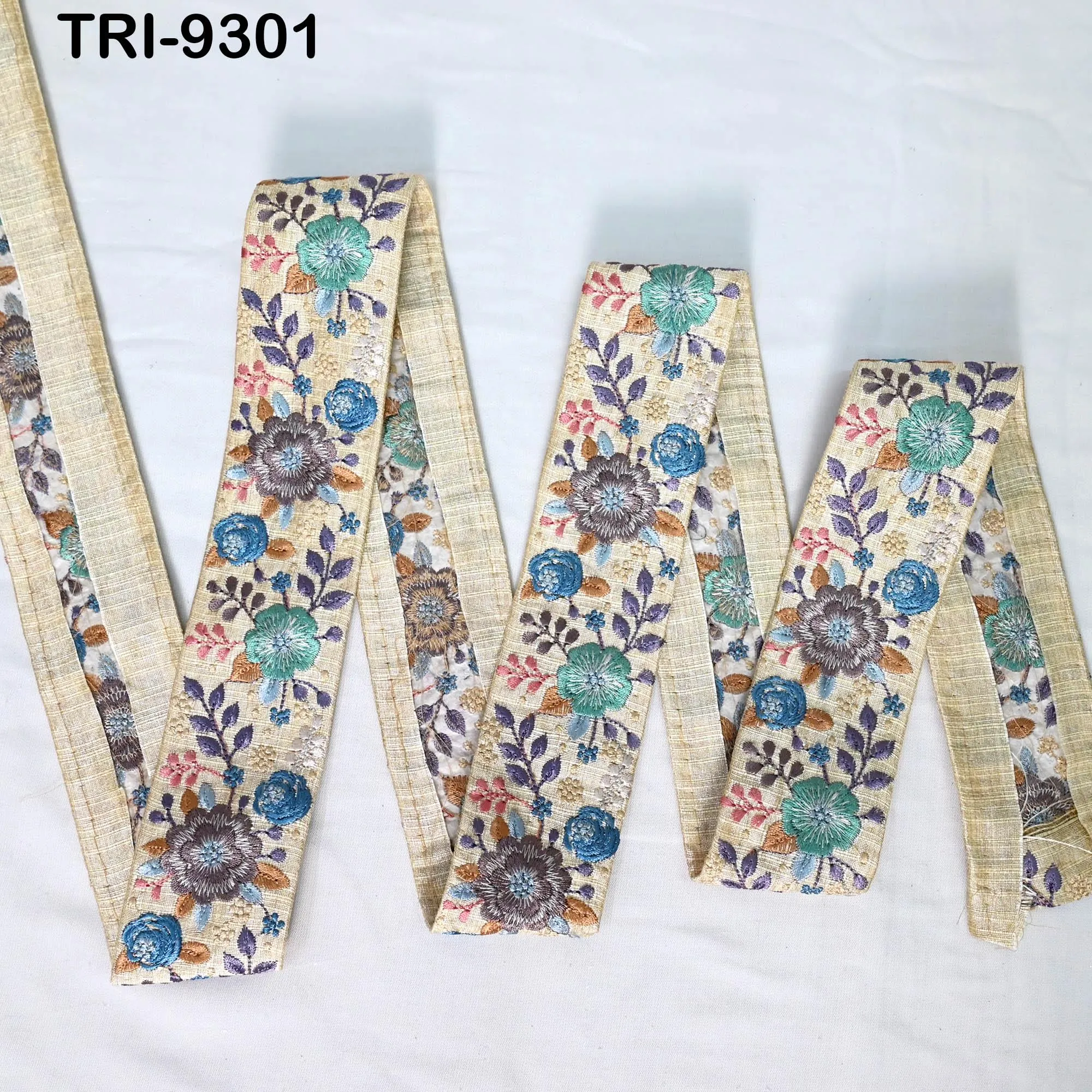 3 Yard Embroidery Trim Ribbon Sari Border Saree Embellishments Sewing DIY Crafting Costumes Headband Dog Collar Tote Bags Junk Journals 5cm