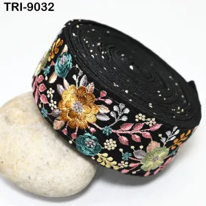 3 Yard Indian Ribbon Embellishment Embroidery Fabric 5cm Trim Embroidered Saree Sewing Crafting Border Wedding Dress Tote Bag, Shoe making