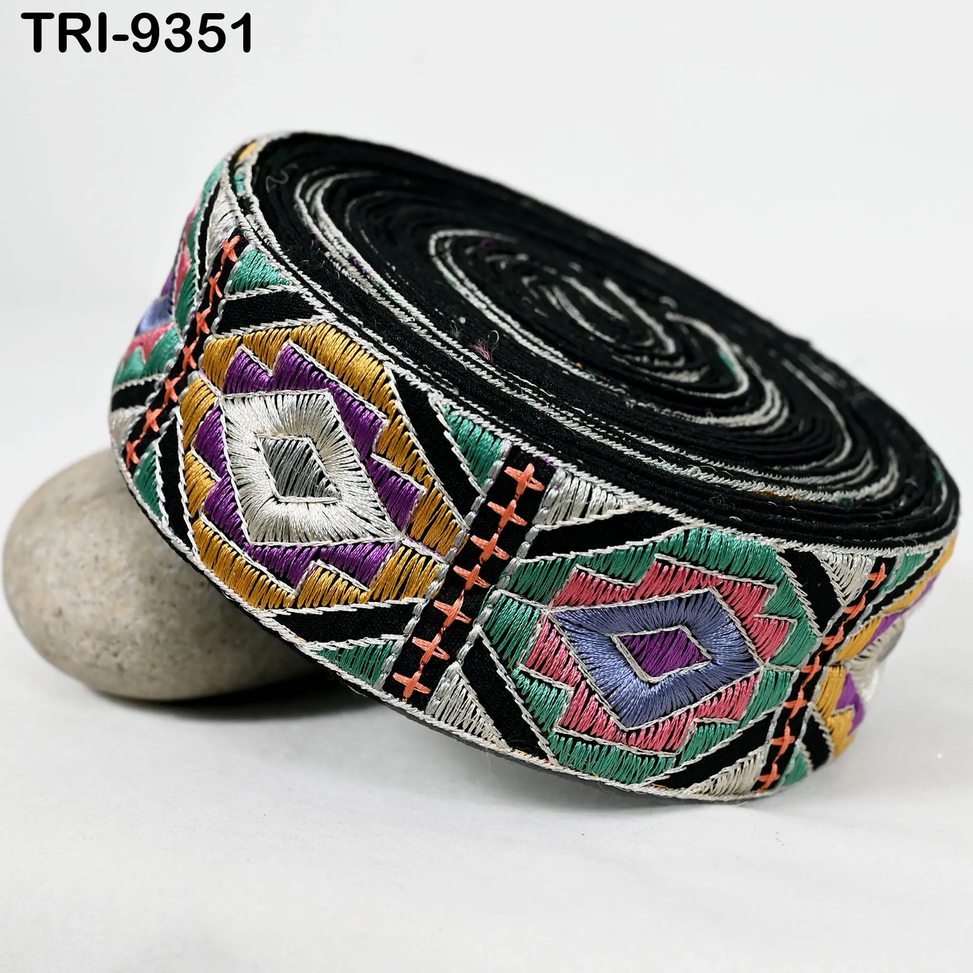 3 Yard Multi Embroidery Trim 5cm Ribbons Indian Sari Border Embroidered DIY Craft Sewing Regency Reticules Victorian Handbags Junk Journals