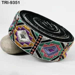 3 Yard Multi Embroidery Trim 5cm Ribbons Indian Sari Border Embroidered DIY Craft Sewing Regency Reticules Victorian Handbags Junk Journals