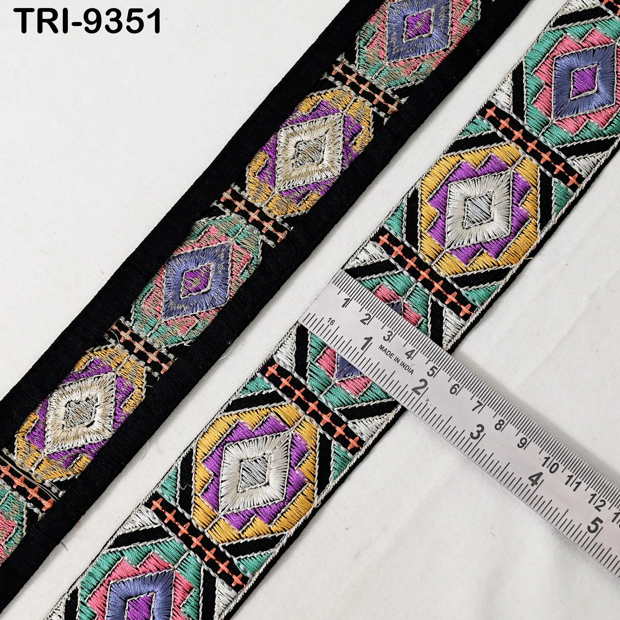 3 Yard Multi Embroidery Trim 5cm Ribbons Indian Sari Border Embroidered DIY Craft Sewing Regency Reticules Victorian Handbags Junk Journals