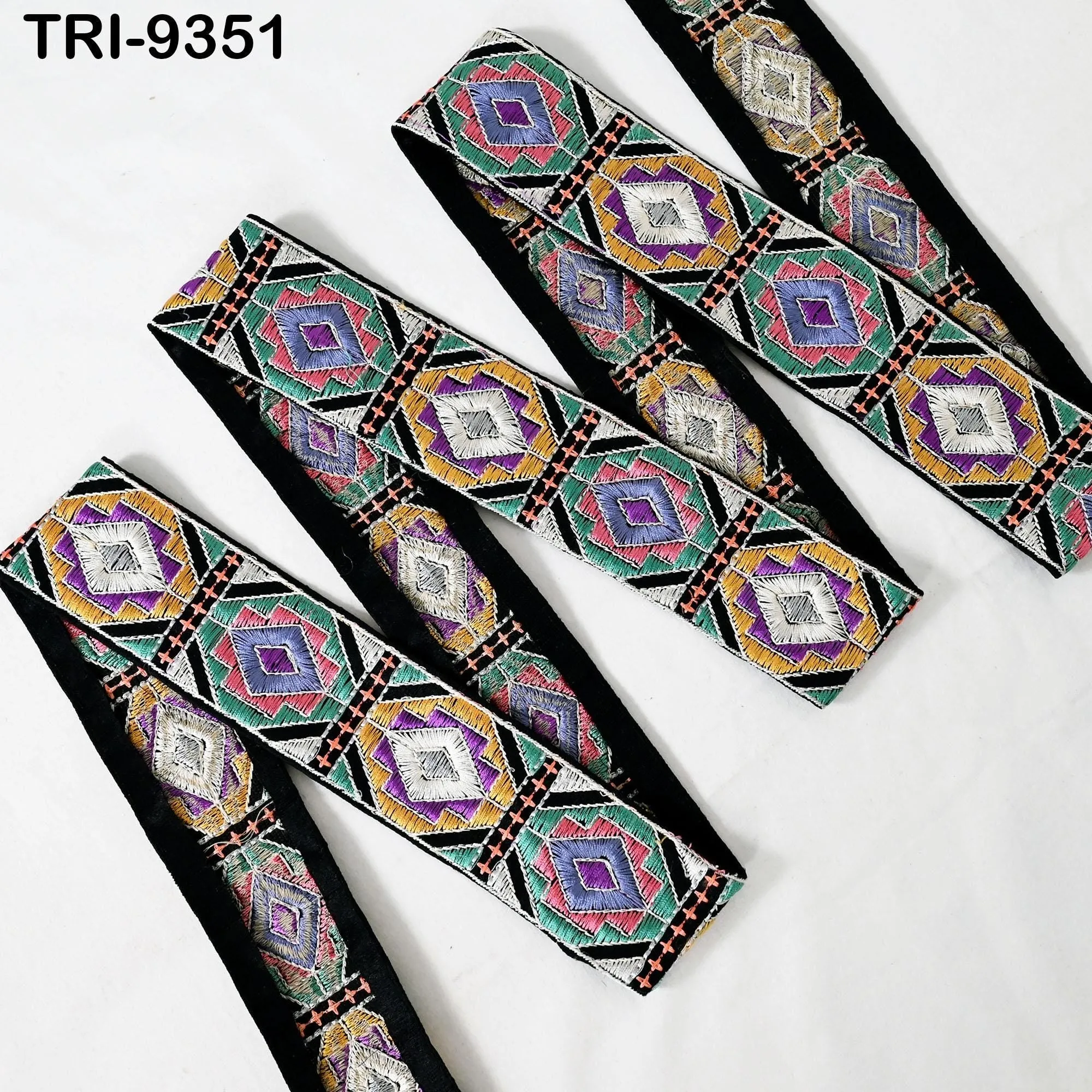 3 Yard Multi Embroidery Trim 5cm Ribbons Indian Sari Border Embroidered DIY Craft Sewing Regency Reticules Victorian Handbags Junk Journals
