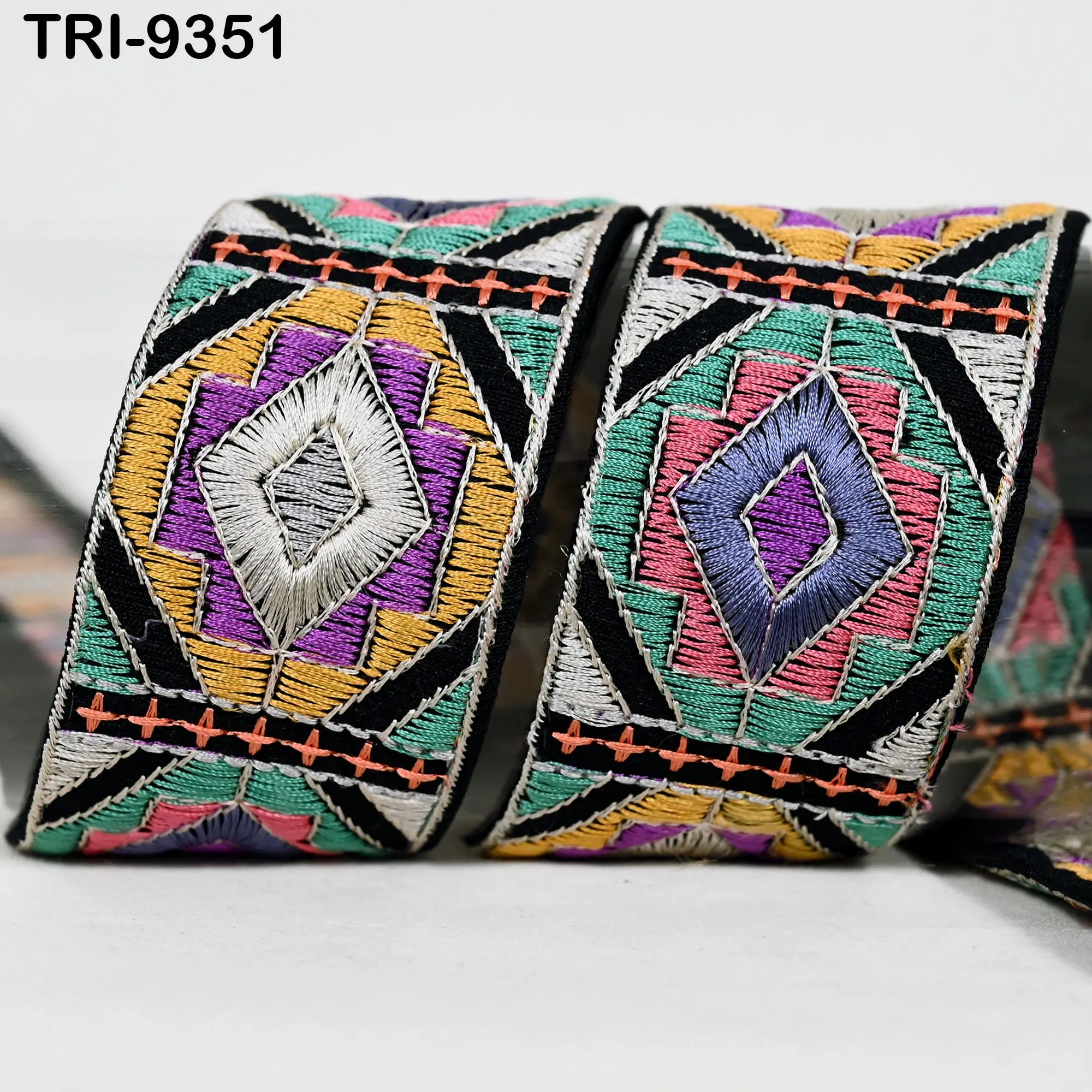 3 Yard Multi Embroidery Trim 5cm Ribbons Indian Sari Border Embroidered DIY Craft Sewing Regency Reticules Victorian Handbags Junk Journals