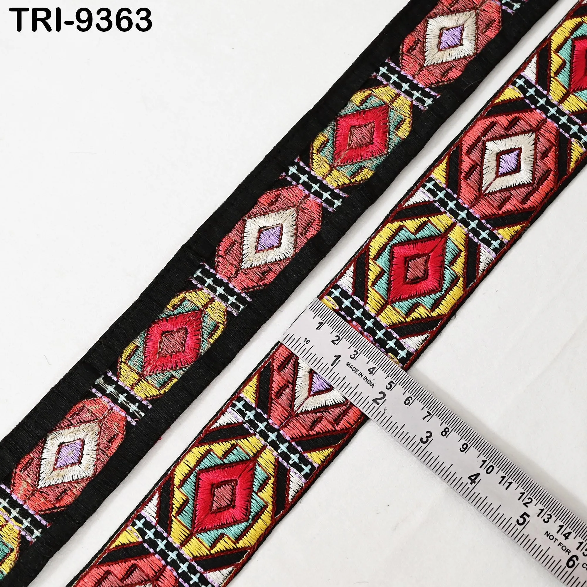 3 Yard Multicolor Embroidery Trim Ribbons Indian Sari Border Embroidered Craft Sewing Regency Reticules Victorian Costumes Junk Journals 5cm