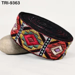 3 Yard Multicolor Embroidery Trim Ribbons Indian Sari Border Embroidered Craft Sewing Regency Reticules Victorian Costumes Junk Journals 5cm