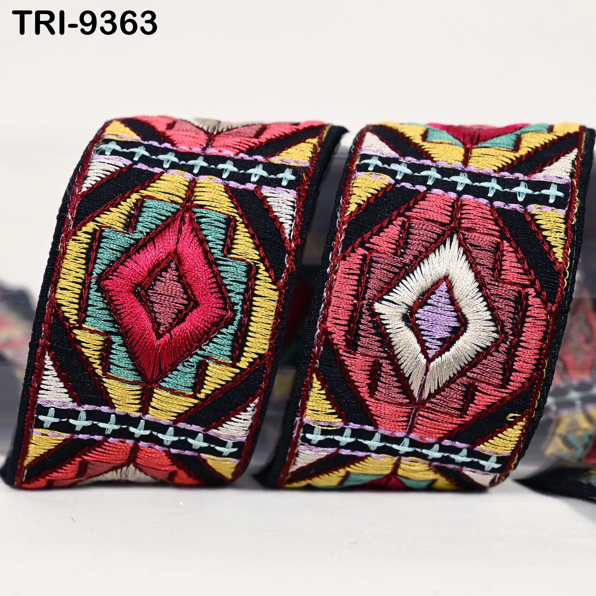 3 Yard Multicolor Embroidery Trim Ribbons Indian Sari Border Embroidered Craft Sewing Regency Reticules Victorian Costumes Junk Journals 5cm