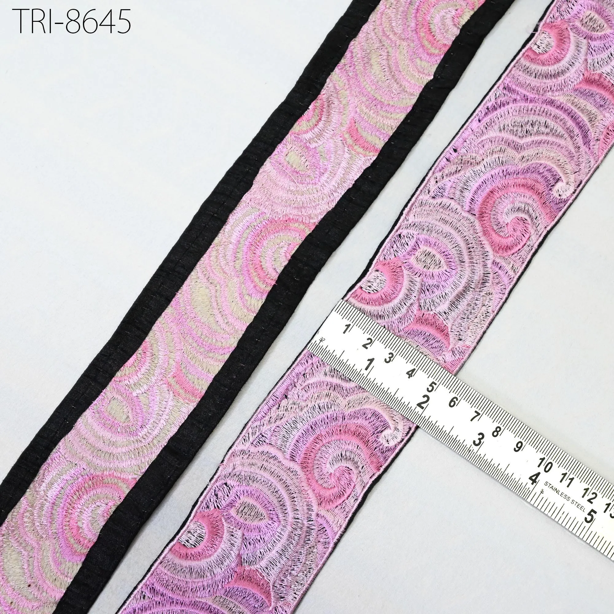 3 Yard Pink Embroidered Saree Border Ribbon Embroidery 5cm Trim Sewing Accessory DIY Crafting for Beach Bags, Hats Costumes Christmas