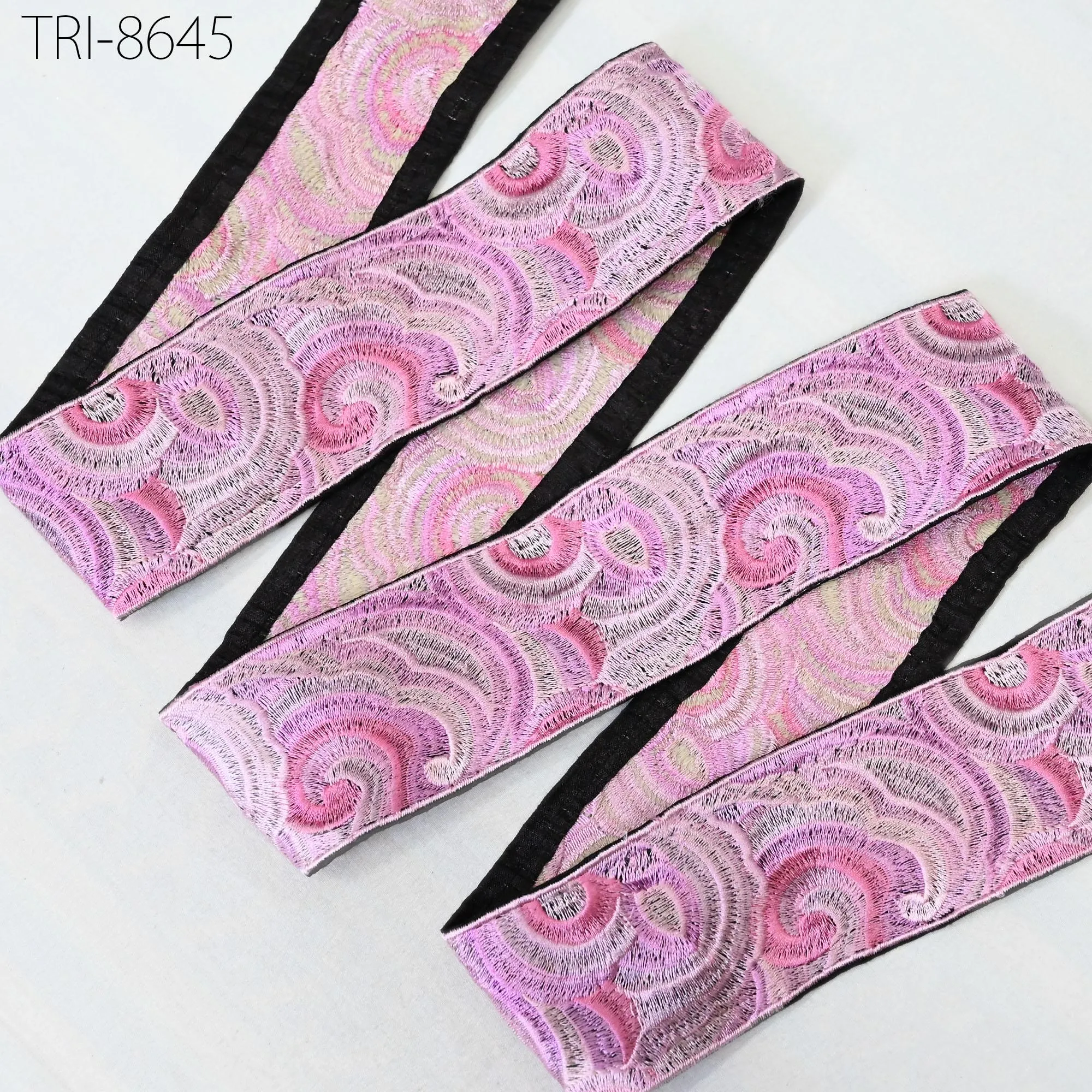3 Yard Pink Embroidered Saree Border Ribbon Embroidery 5cm Trim Sewing Accessory DIY Crafting for Beach Bags, Hats Costumes Christmas