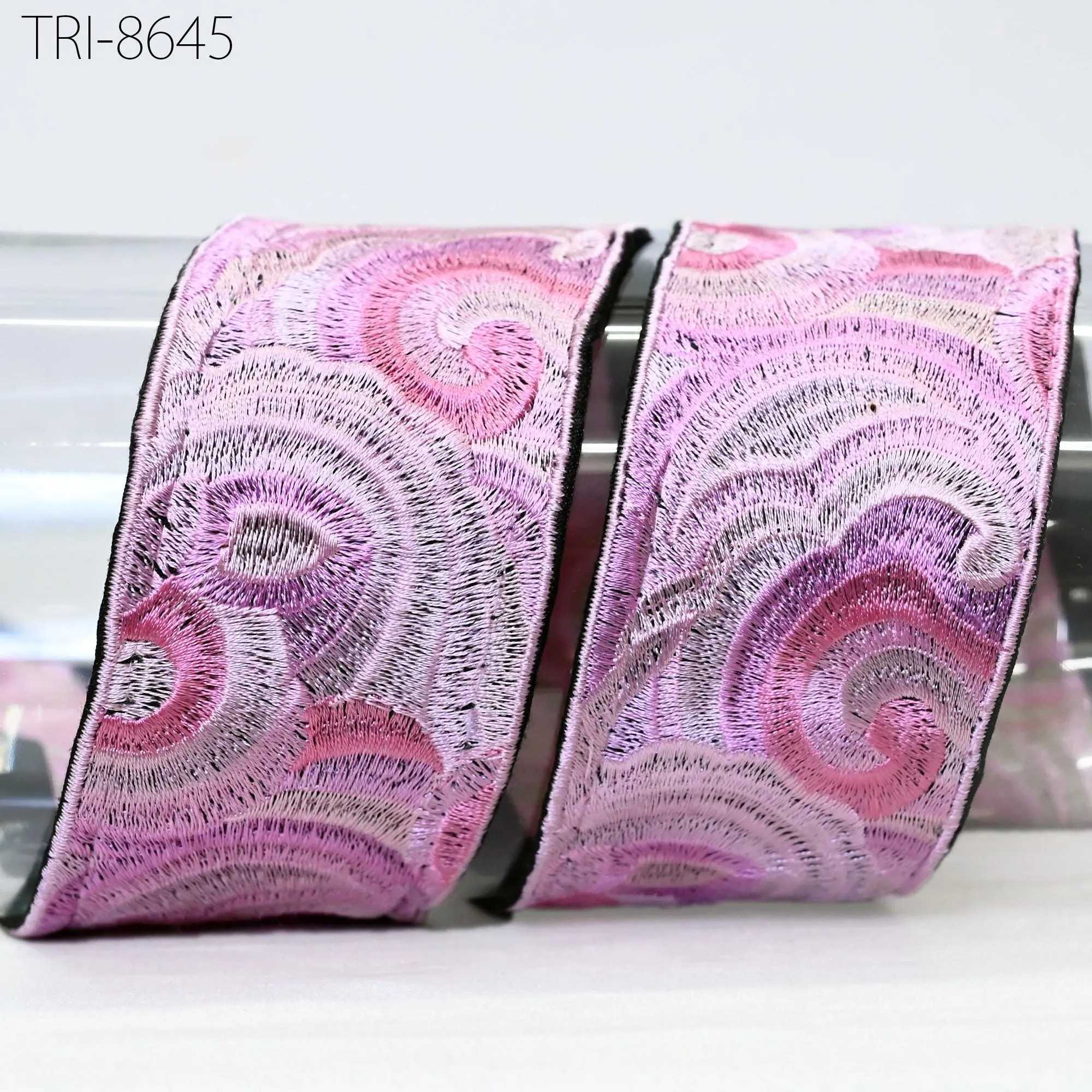 3 Yard Pink Embroidered Saree Border Ribbon Embroidery 5cm Trim Sewing Accessory DIY Crafting for Beach Bags, Hats Costumes Christmas