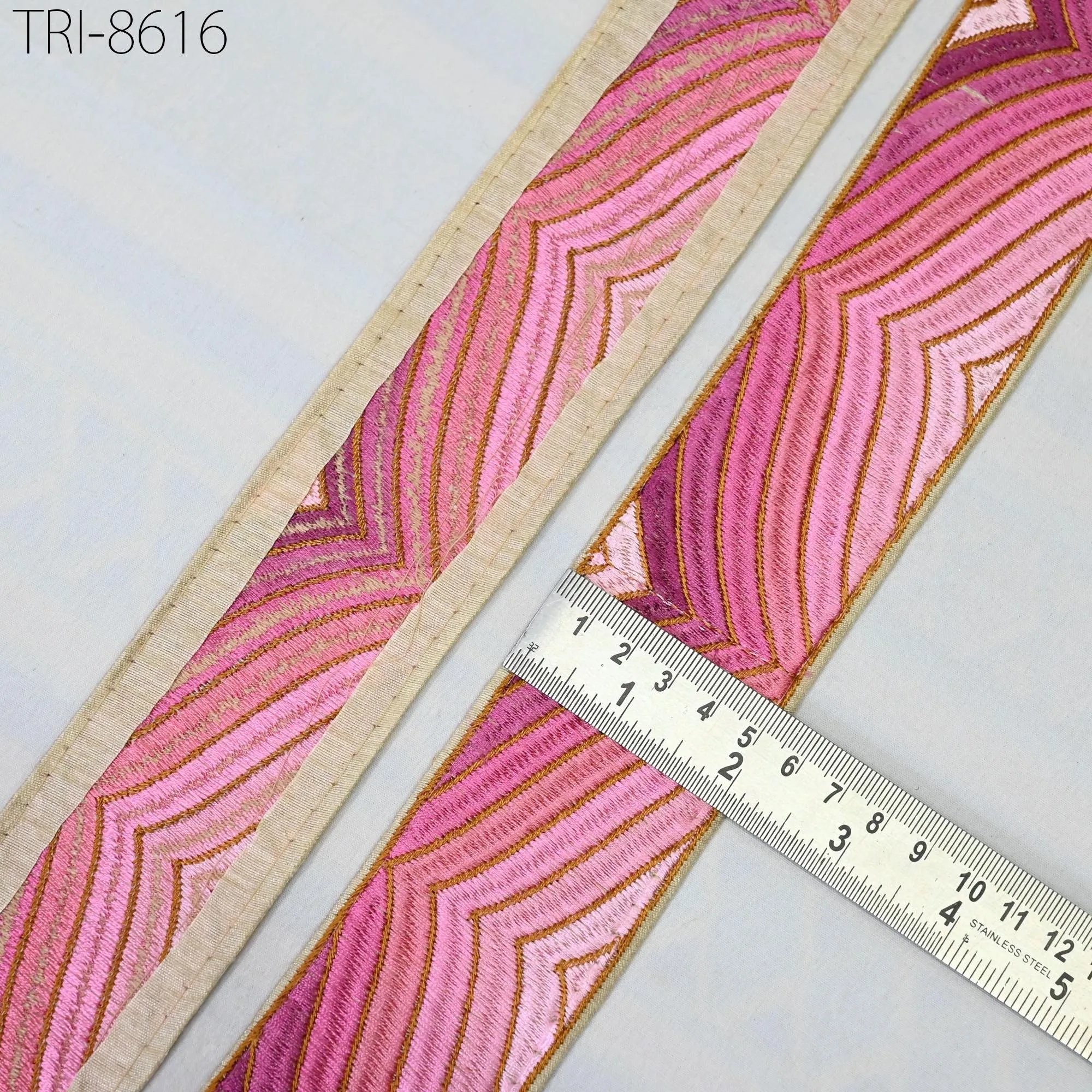 3 Yard Pink Embroidery 55mm Trim Ribbon Indian Sari Border Crafting Embroidered Hair Accessories, Embellish Ornaments making Home Decor