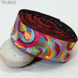 3 Yard Red Embroidery 55mm Trim Border Embroidered Saree Ribbon Crafting Sewing Accessories Beach Bags, Hats, Costumes Christmas Home Decor