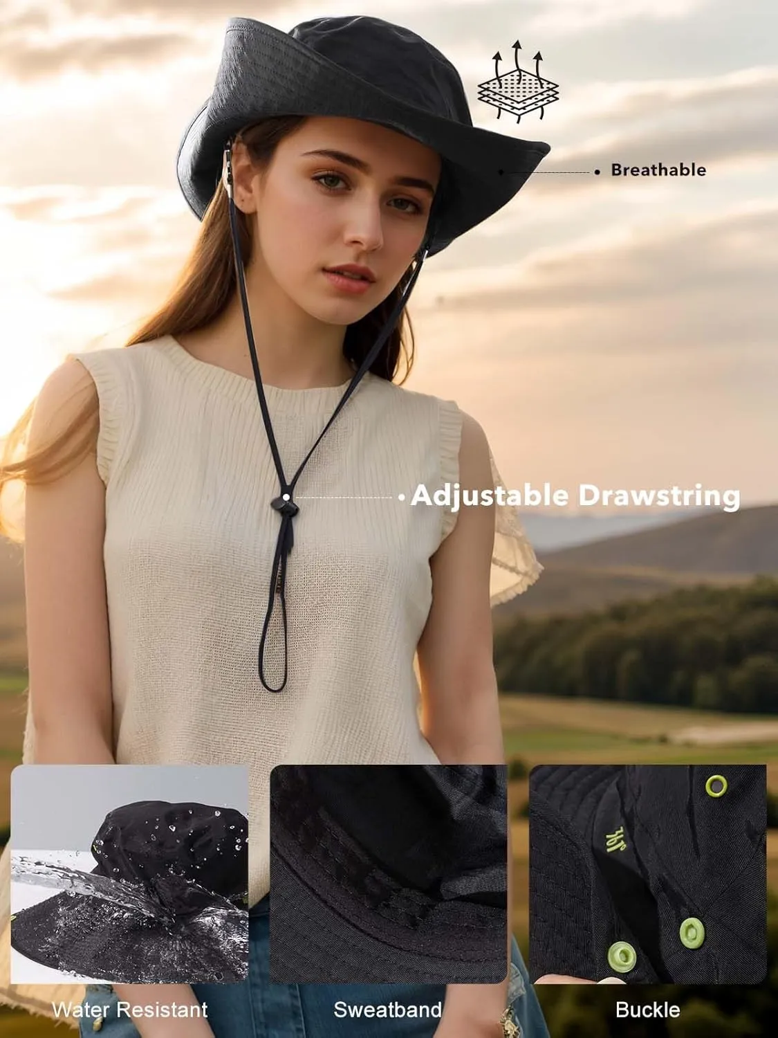 361° Sun Hats for Women Men UV Protection Summer Hat Wide Brim Packable UPF50 Cowboy Hat Hiking Fishing Hats Unisex