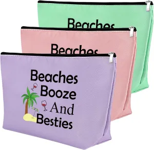 3Pcs Beach Lover Gifts Makeup Bag Beach Gifts for Women Funny Vacation Gifts Cosmetic Bag Beach Themed Gifts for Women Besties Birthday Christmas Graduation Gift for Beach Lover Travel Makeup Pouch