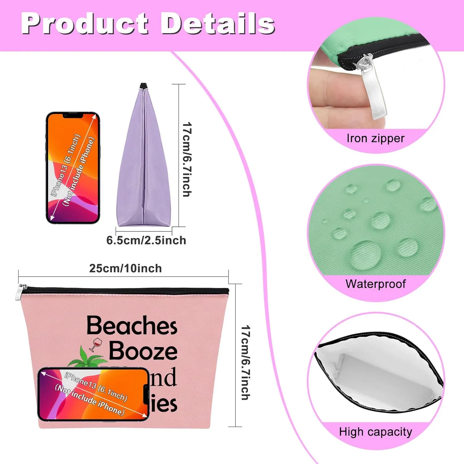 3Pcs Beach Lover Gifts Makeup Bag Beach Gifts for Women Funny Vacation Gifts Cosmetic Bag Beach Themed Gifts for Women Besties Birthday Christmas Graduation Gift for Beach Lover Travel Makeup Pouch