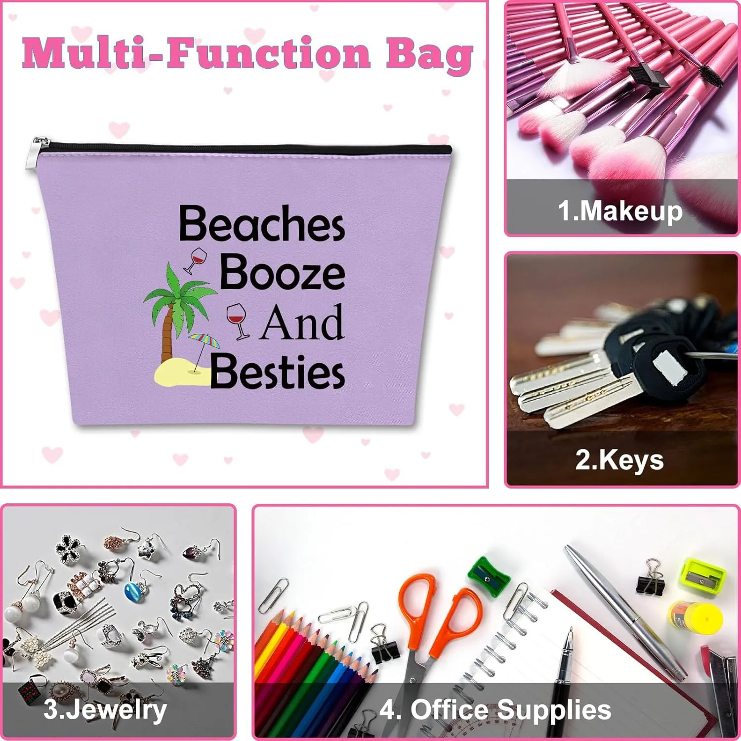 3Pcs Beach Lover Gifts Makeup Bag Beach Gifts for Women Funny Vacation Gifts Cosmetic Bag Beach Themed Gifts for Women Besties Birthday Christmas Graduation Gift for Beach Lover Travel Makeup Pouch