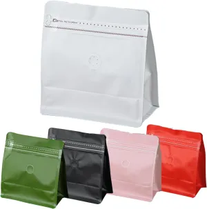 50 Pcs 0.5lb White Sqaure Coffee Bean Bags with Valve, Easy Tear Open & Repeating Sealed Zipper, Heat-Seal Stand Up & Flat Bottom Coffee Bag, 8oz Capacity 7.6.1x6.5 Inch