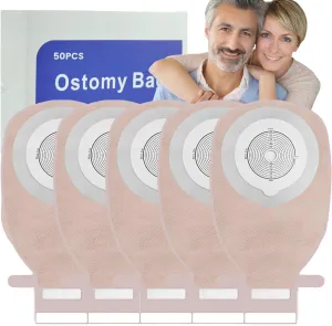 50 PCS Colostomy Bags, 15mm-65mm Ostomy Supplies, One-Piece Drainable Pouch for Lleostomy Stoma Care, Cut-to-Fit