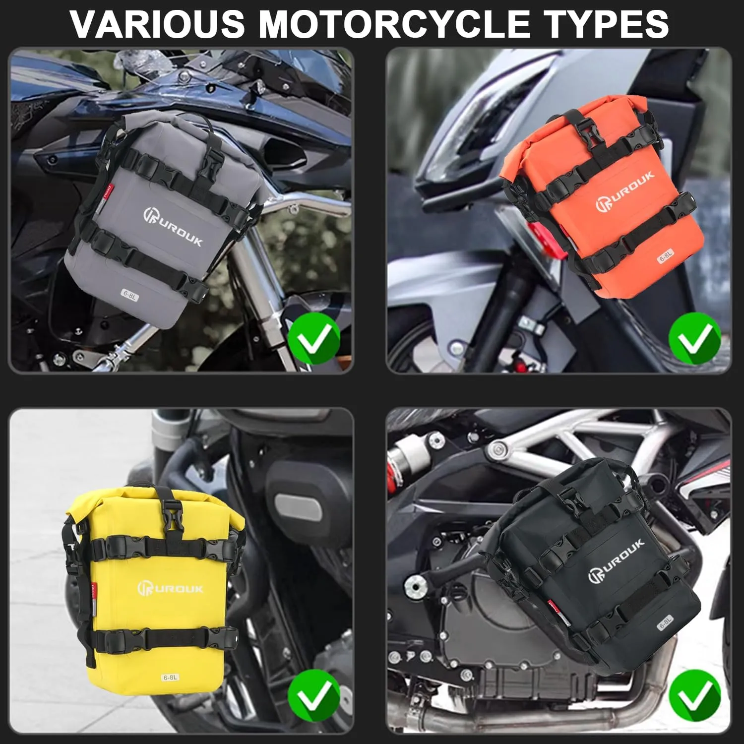 6-8L Waterproof Motorcycle Bumper Bag Motor Crash Bar Bag with Shoulder Strap - Essential Riding Gear for Motorcycles