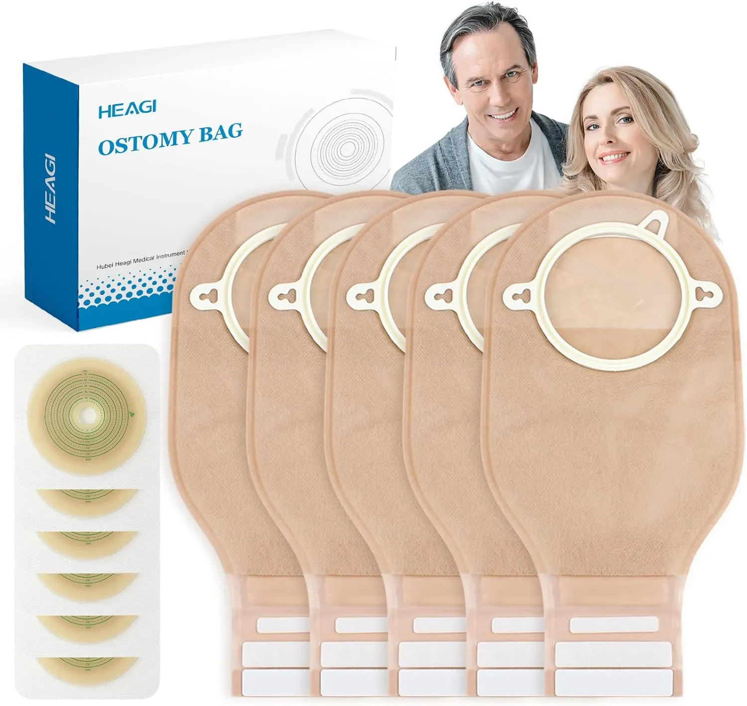 60pcs Ostomy Supplies Colostomy Bags, 2 Piece Colostomy Bags, Drainable Pouches with Closure for Ileostomy Stoma Care, Cut-to-Fit, 70mm Max (40 x Ostomy Bag   20 x Skin Barrier）