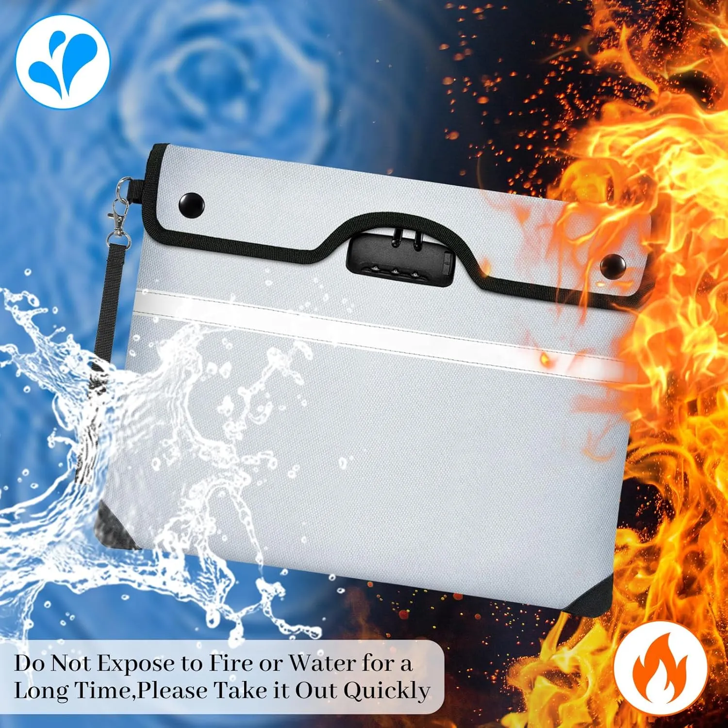 6200°F Fireproof Document Bag with Lock, 15x 11.8 Inch Fire Proof Bag for Documents, Fire Proof Money Bags Envelope with Reflective Strip, Water Resistant Fireproof Pouch with Zipper Silver
