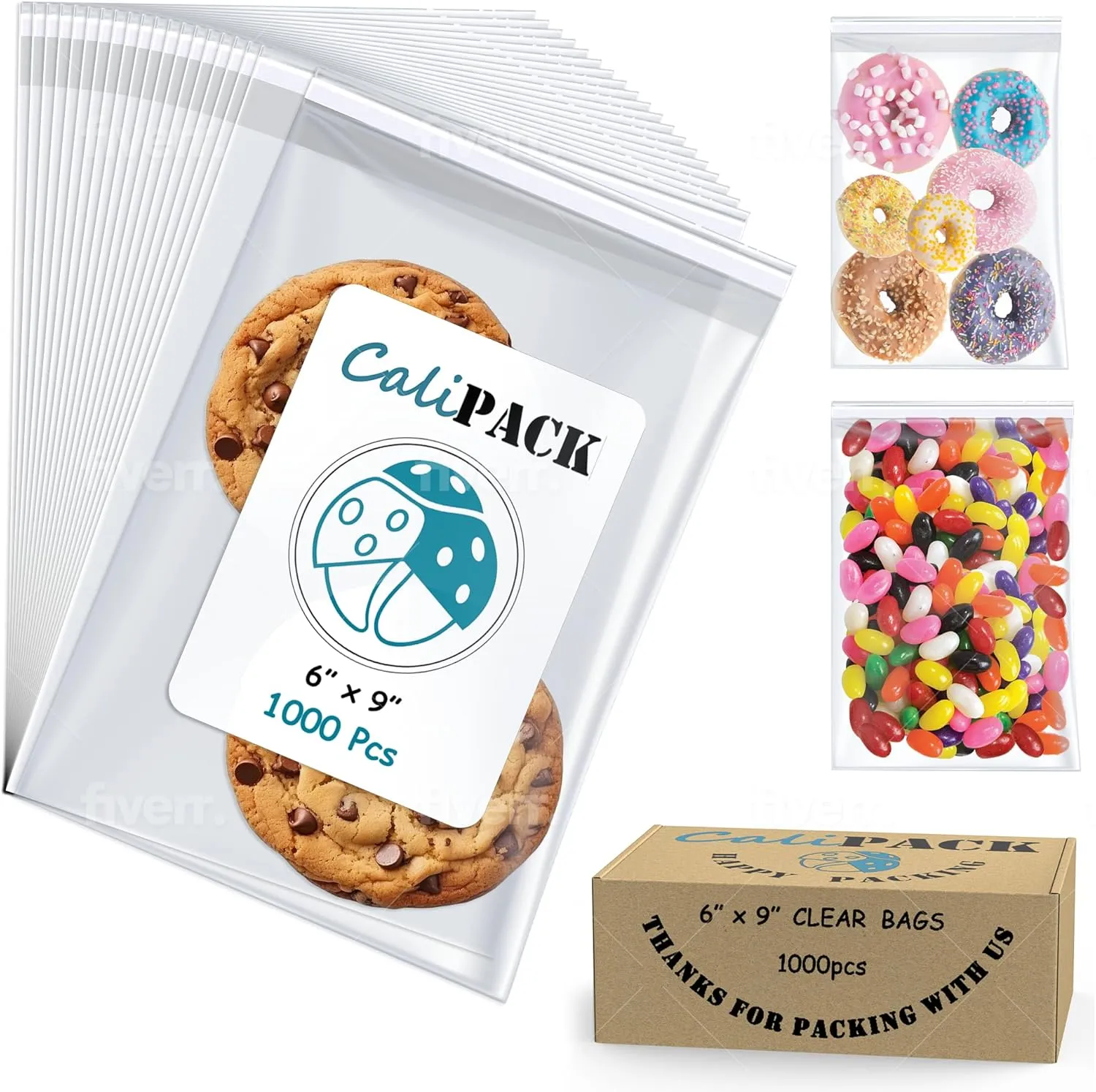 6" X 9" (1000 Pack) Cellophane Bags w/Adhesive Self Adhesive, Gift Wrap Cellophane Bags For Packaging Cookies, Treats, Sweets, Candy, Bakery, Art Prints, Photos, Envelopes, Cards