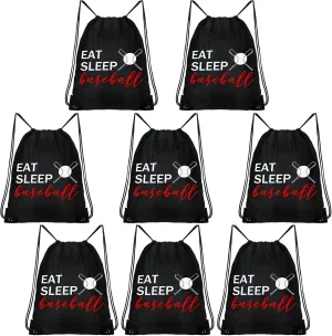 8 Pcs Black Drawstring Bags - Baseball and Gym Sports Bag Set for Parties and Class