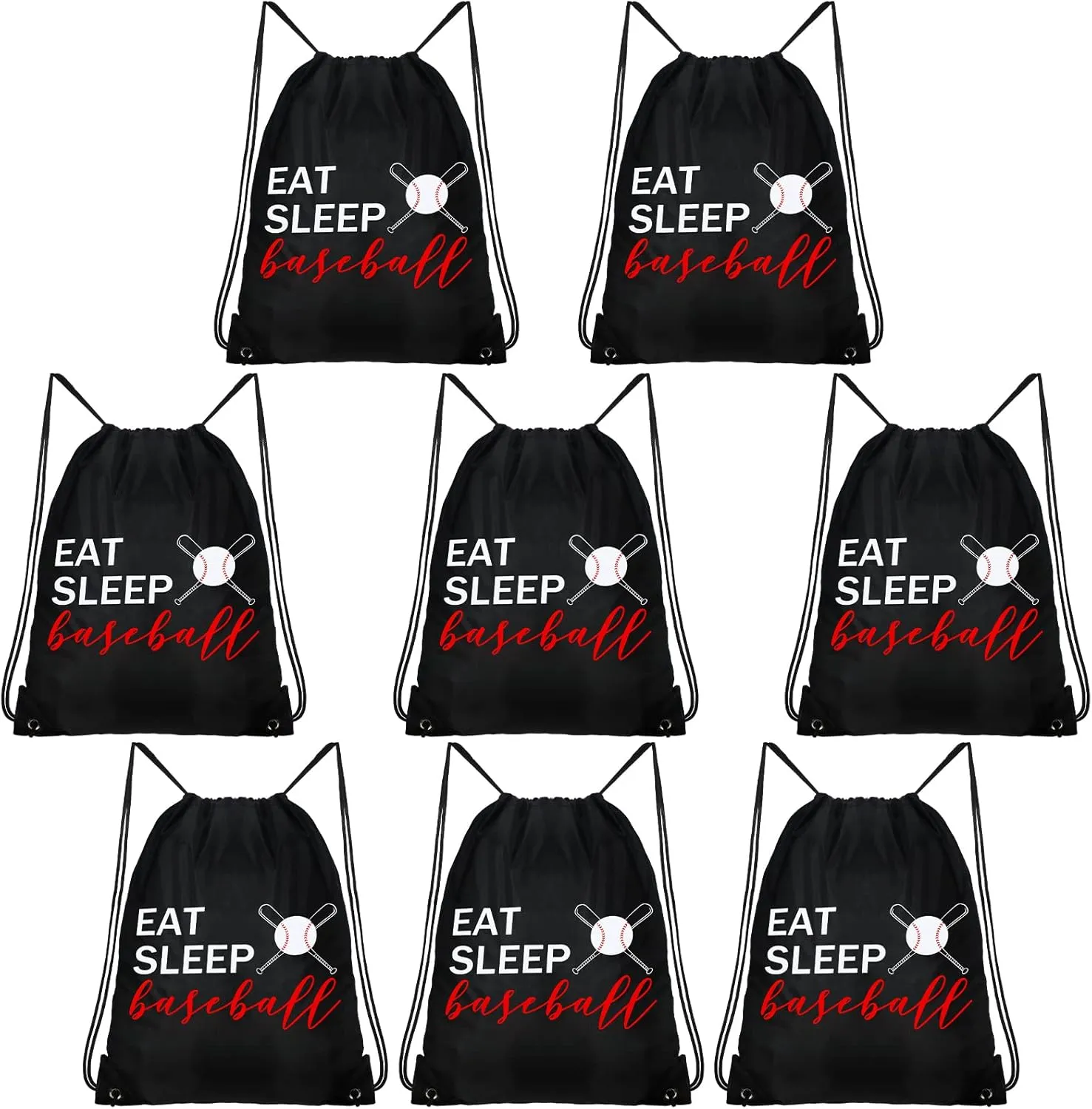 8 Pcs Black Drawstring Bags - Baseball and Gym Sports Bag Set for Parties and Class