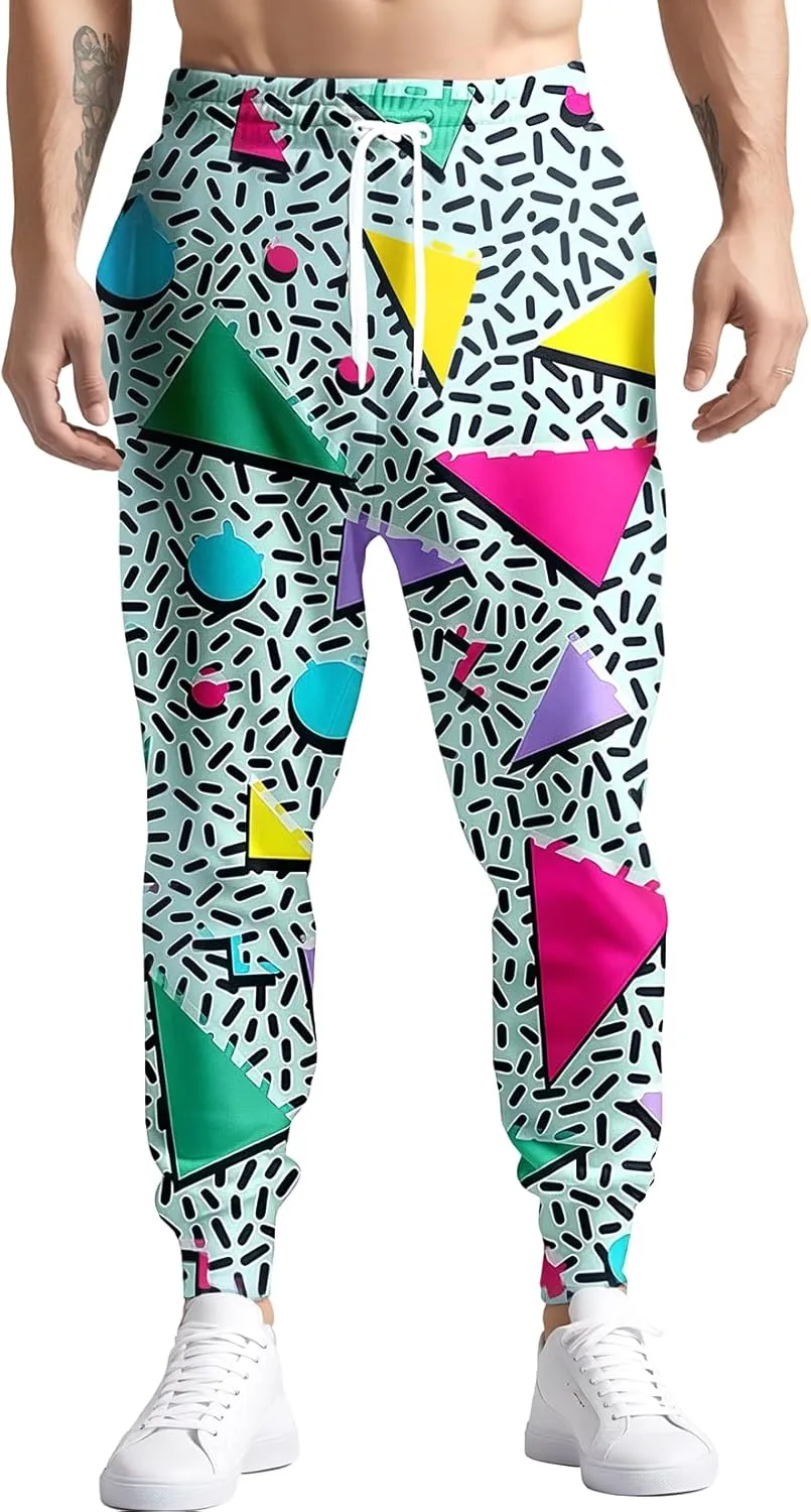 80s 90s Mens Joggers Pants Sports Funny Workout Running Printed Retro Sweatpants Casual Track Pants with Pockets