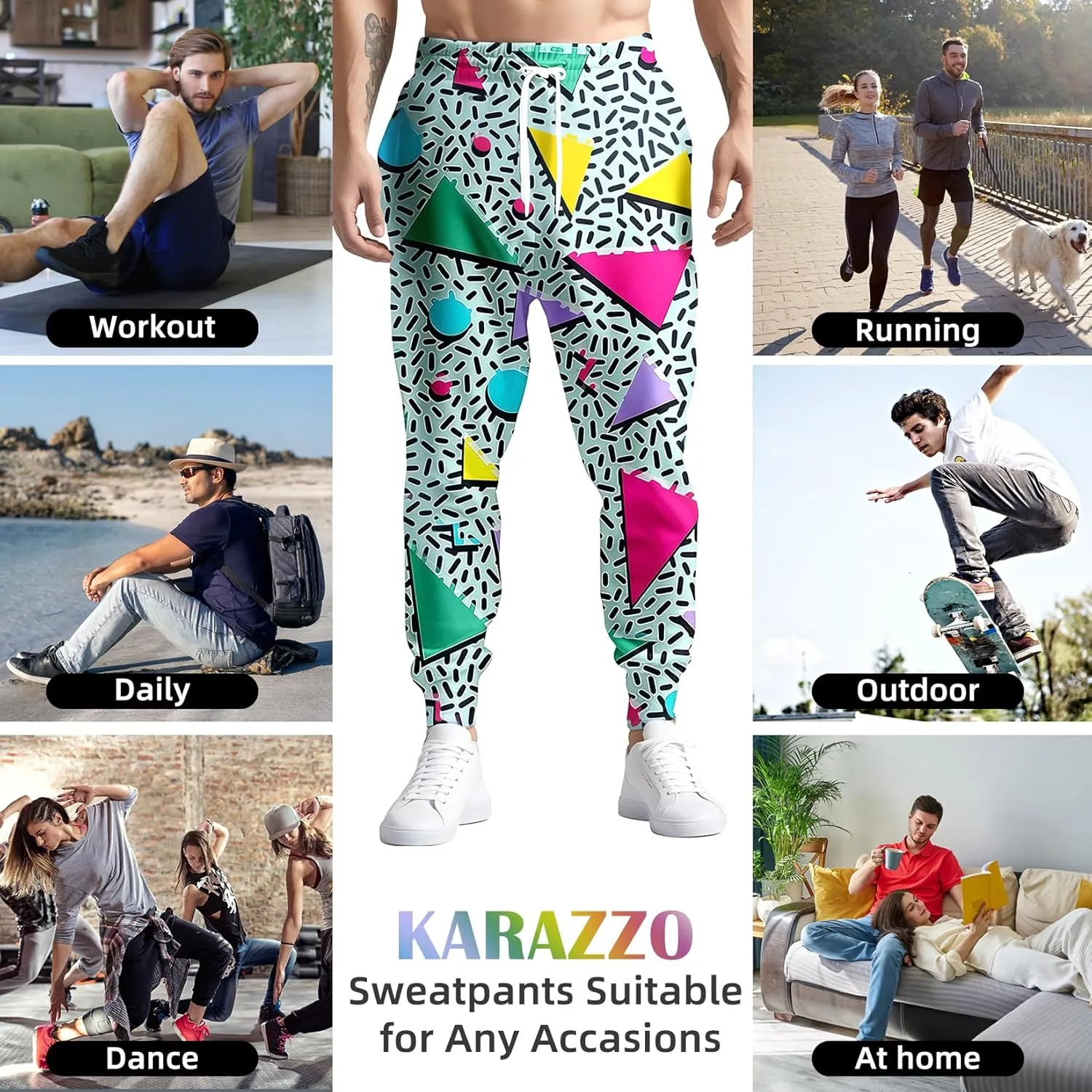 80s 90s Mens Joggers Pants Sports Funny Workout Running Printed Retro Sweatpants Casual Track Pants with Pockets