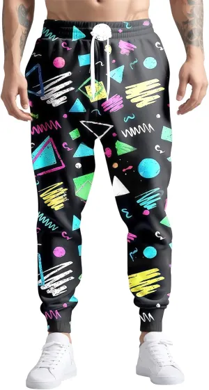 80s 90s Mens Joggers Pants Sports Funny Workout Running Printed Retro Sweatpants Casual Track Pants with Pockets