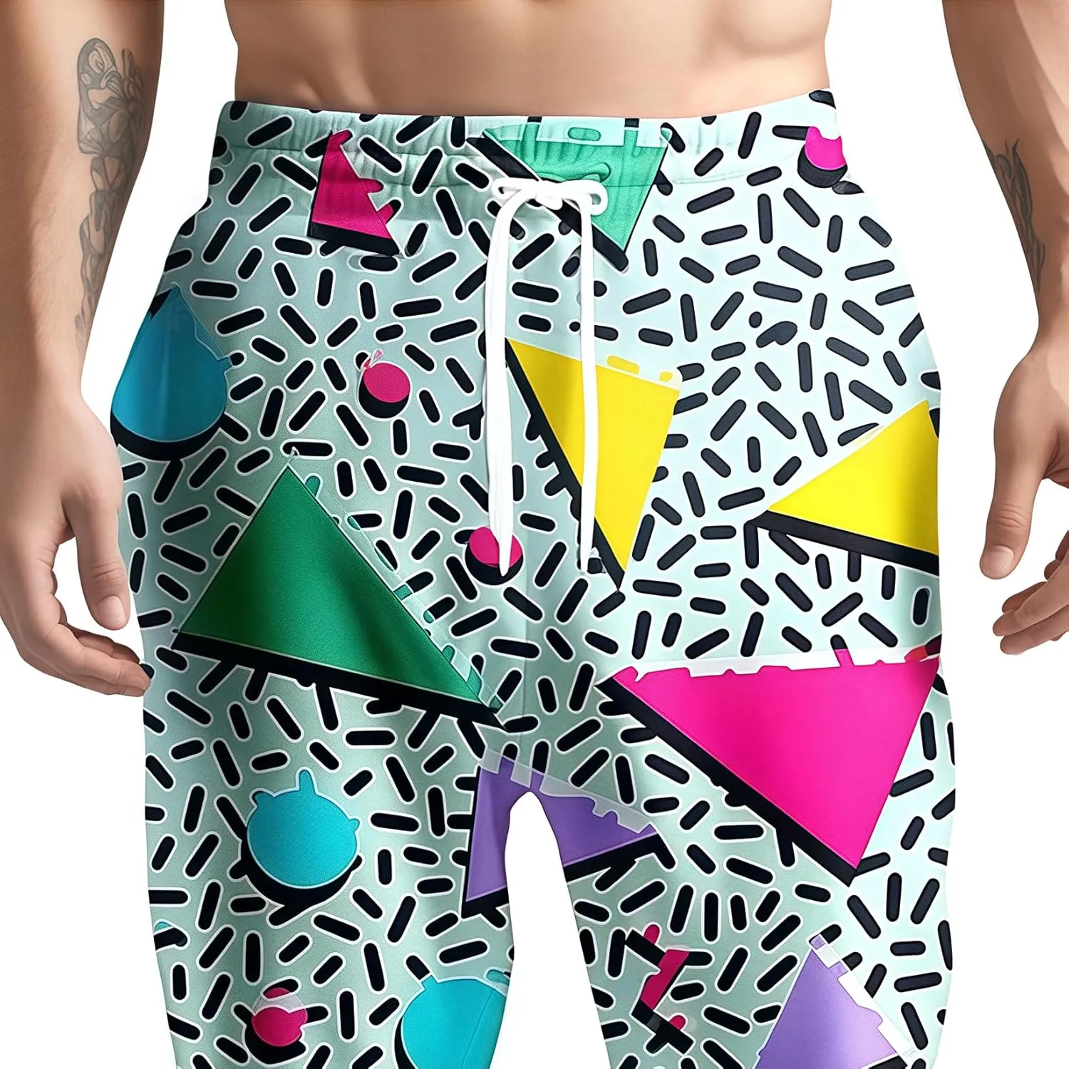 80s 90s Mens Joggers Pants Sports Funny Workout Running Printed Retro Sweatpants Casual Track Pants with Pockets