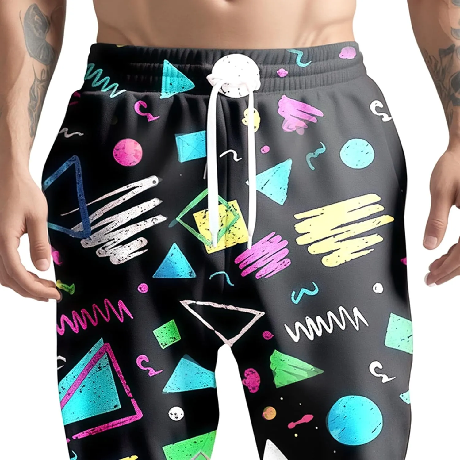 80s 90s Mens Joggers Pants Sports Funny Workout Running Printed Retro Sweatpants Casual Track Pants with Pockets