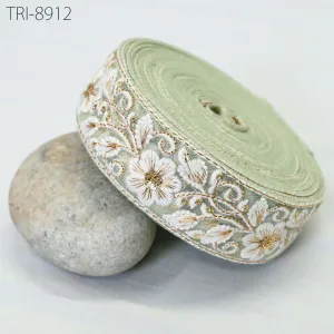 9 Yard 4cm Green Embroidery Ribbon Trim Embellishment Embroidered Saree Border Costumes Crafting Sewing Beach Bags Tote Pouche Wall Hangings