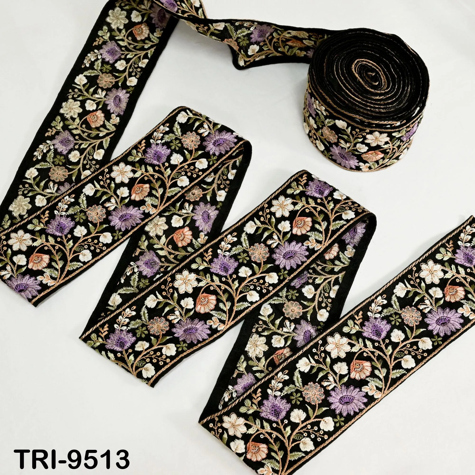 9 Yard Black Embroidery Ribbons Border Floral Embroidered Fabric Trims Saree Crafting Sewing Wedding Embellishment Victorian Handbags 9 cm