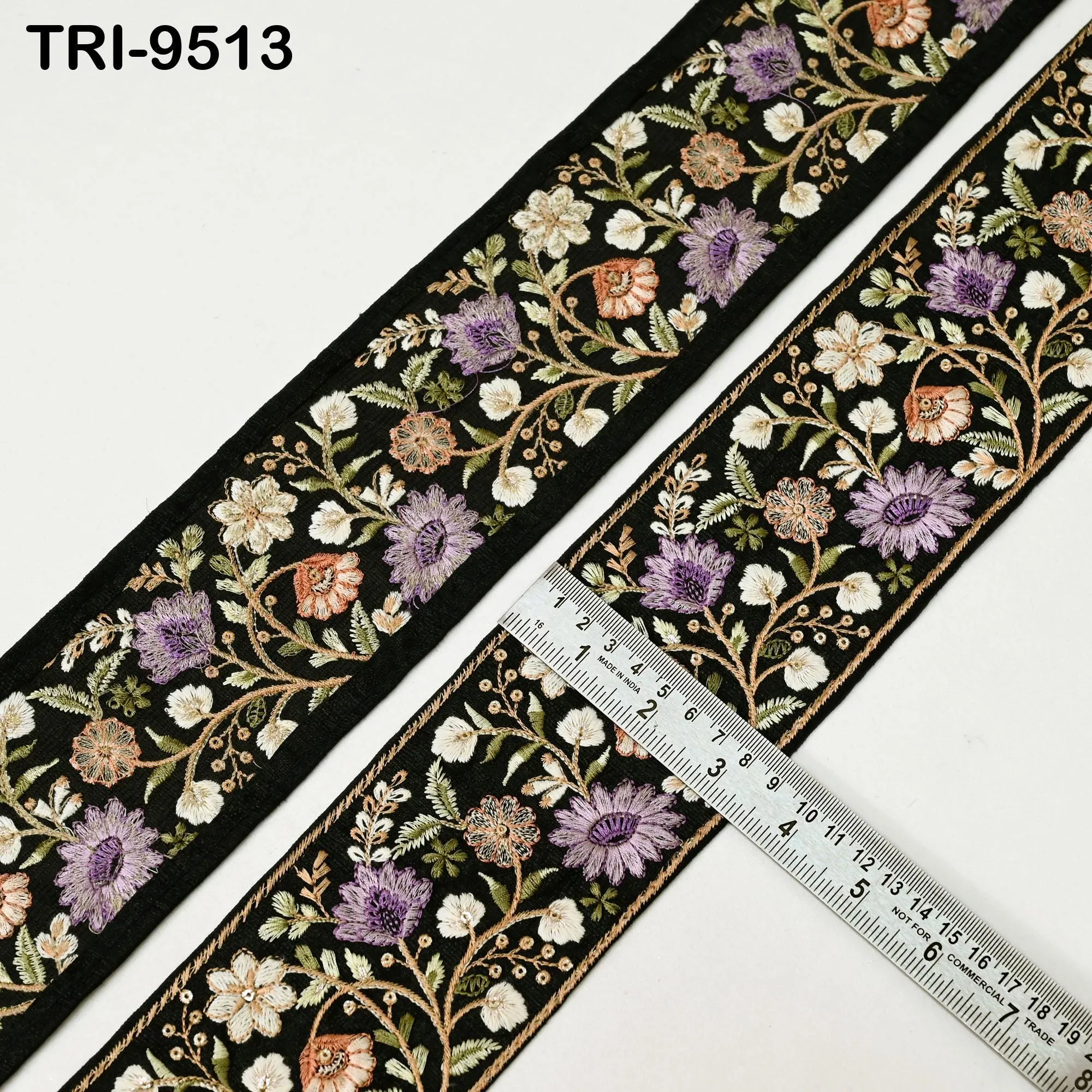 9 Yard Black Embroidery Ribbons Border Floral Embroidered Fabric Trims Saree Crafting Sewing Wedding Embellishment Victorian Handbags 9 cm