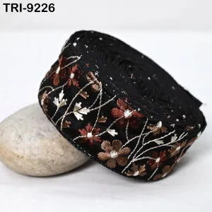 9 Yard Brown 5cm Embroidery Sari Border Trims Tapes Embroidered Saree Ribbons Victorian Junk Journals Sewing Costumes Crafting Shoe making
