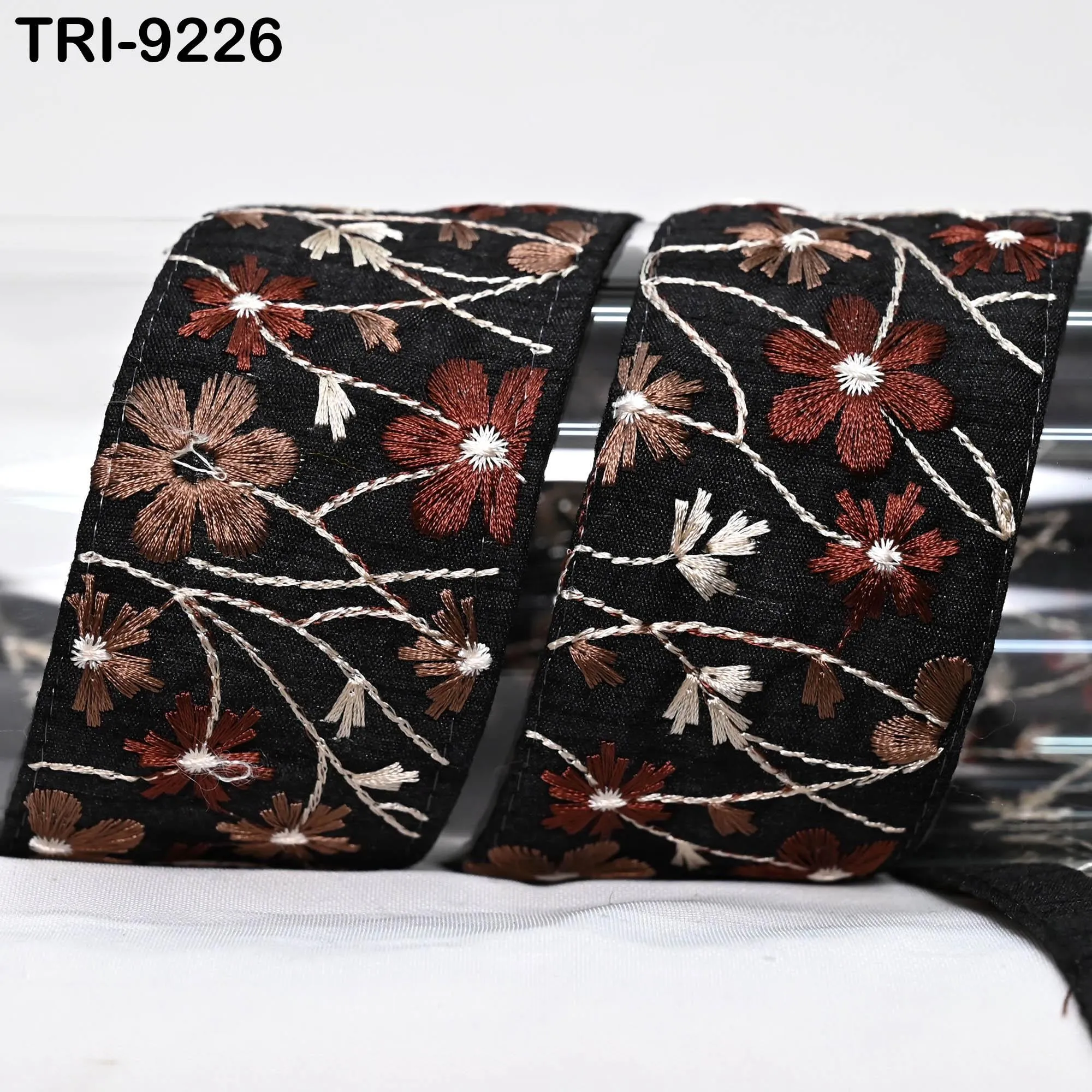 9 Yard Brown 5cm Embroidery Sari Border Trims Tapes Embroidered Saree Ribbons Victorian Junk Journals Sewing Costumes Crafting Shoe making