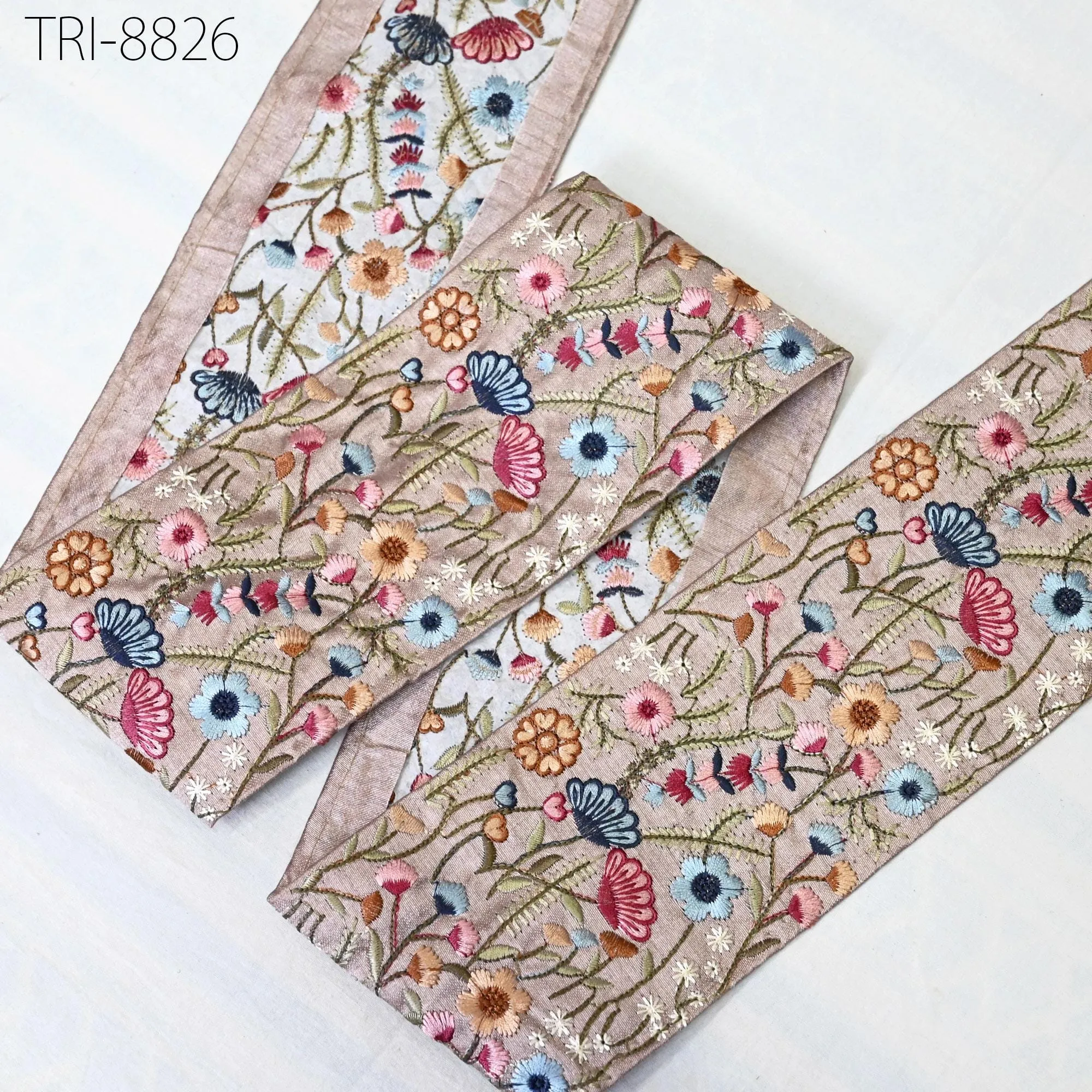 9 Yard Brown 95mm Indian Embroidery Border Floral Embroidered Fabric Trims Saree Ribbons Crafting Sewing Wedding Embellishment Gift Wrapping