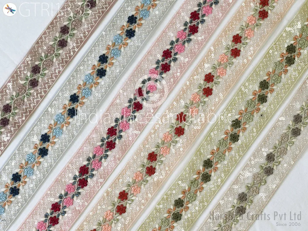 9 Yard Embroidered 5cm Fabric Trim Saree Ribbon Embroidery Cushions Sewing DIY Crafting Sari Border Indian Wedding Dress Embellishment Tapes