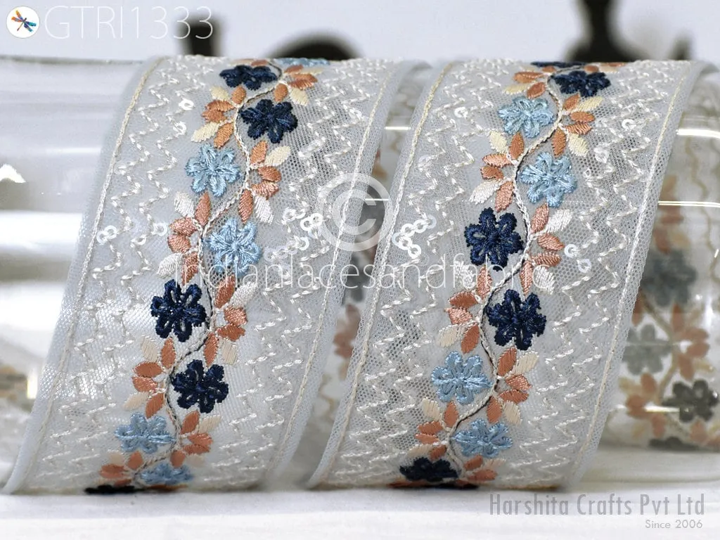 9 Yard Embroidered 5cm Fabric Trim Saree Ribbon Embroidery Cushions Sewing DIY Crafting Sari Border Indian Wedding Dress Embellishment Tapes